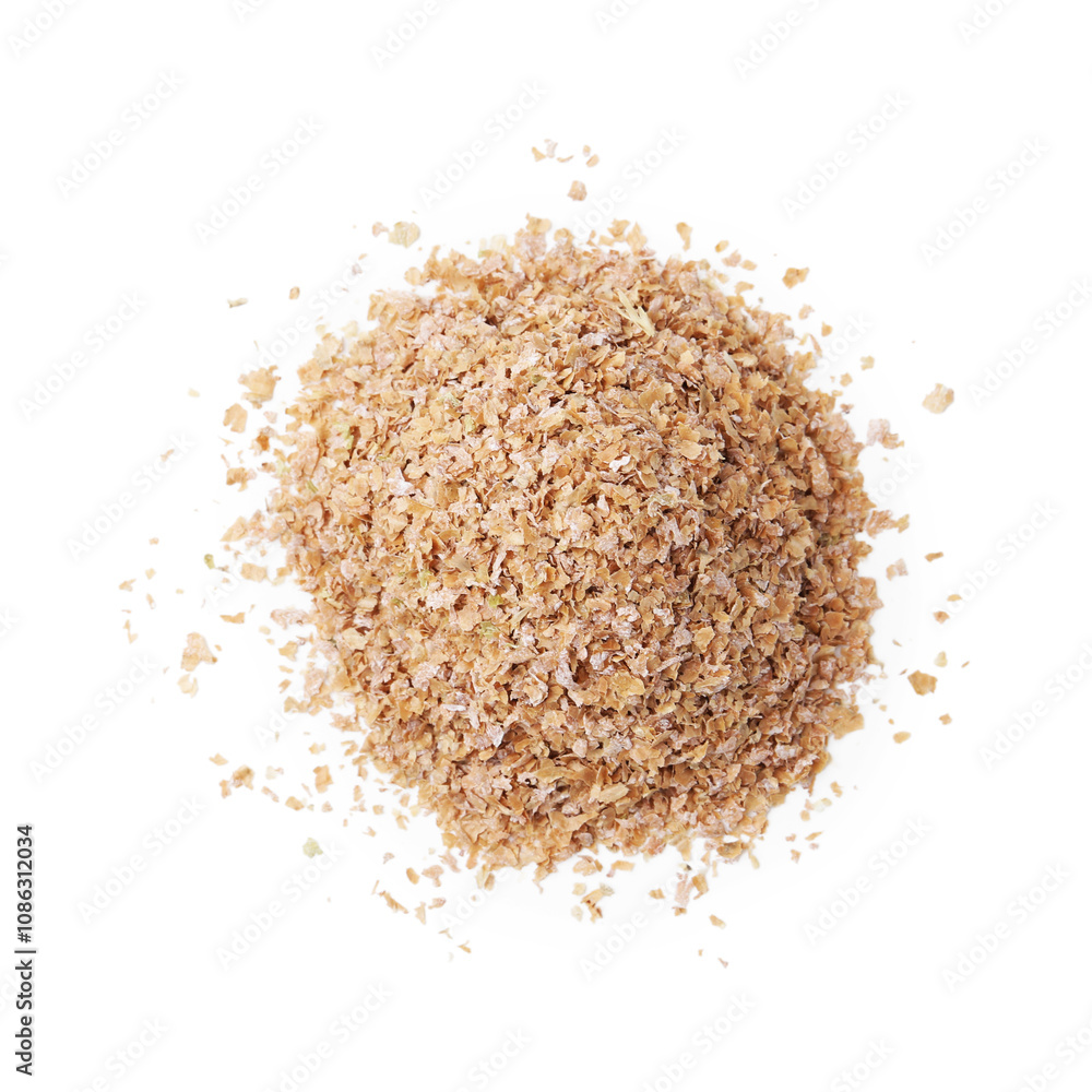 Pile of buckwheat bran isolated on white, top view Pile of buckwheat bran isolated on white, top view