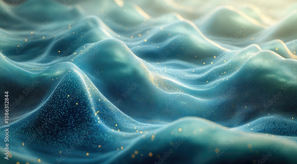 Abstract blue wavy surface with golden particles. Abstract blue wavy surface with golden particles.