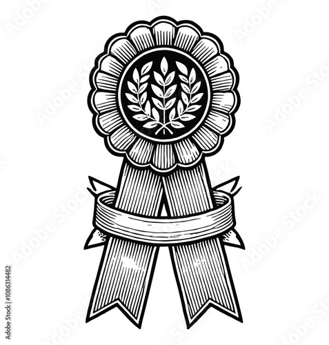 award ribbon engraving black and white outline