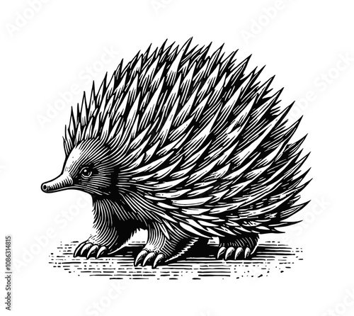 echidna engraving black and white outline