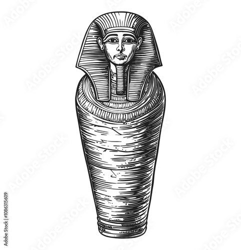 ancient egypt sarcophag engraving black and white outline