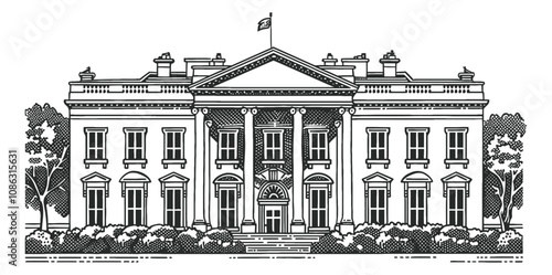 white house engraving black and white outline