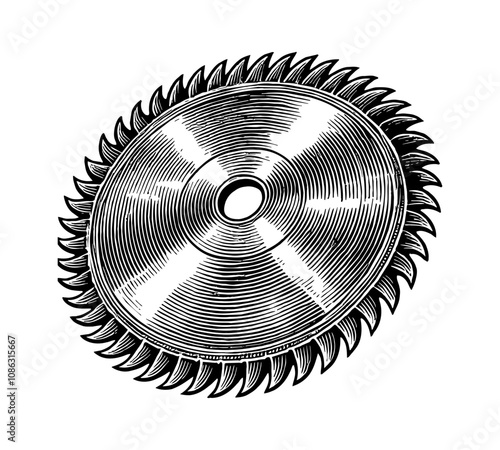 circular saw blade engraving black and white outline