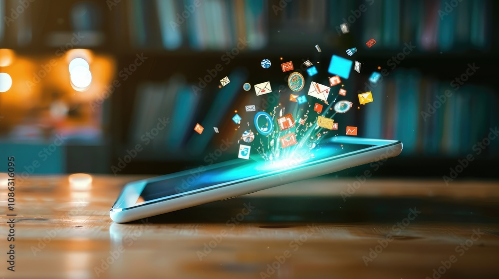 Digital tablet with floating educational icons Digital tablet with floating educational icons