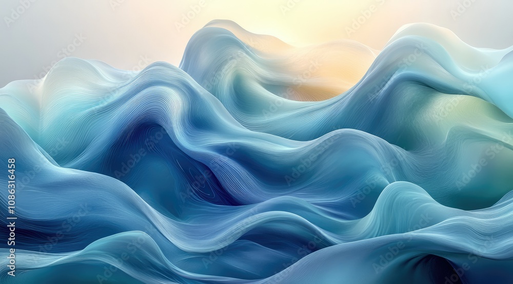 Obraz premium Abstract flowing blue waves, fluid dynamic design, soft light.