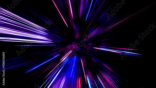 Abstract science fiction outer space and time travel concept background. long exposure. Zooming effect style.