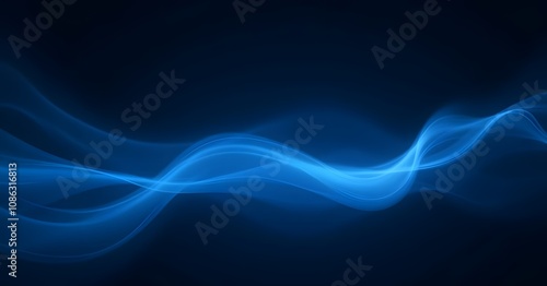 A mesmerizing abstract design of glowing blue waves flowing gracefully across a dark background, evoking a sense of tranquility and energy.