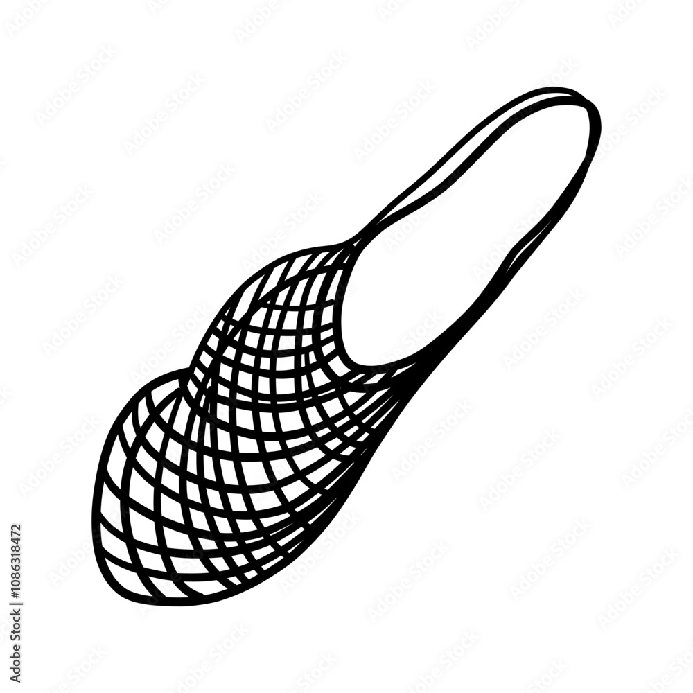 Shopping Bag. Empty Eco Mesh Shopper. Modern simple organic shopper. Cartoon hand drawing line flat vector illustration isolated on white background Shopping Bag. Empty Eco Mesh Shopper. Modern simple organic shopper. Cartoon hand drawing line flat vector illustration isolated on white background