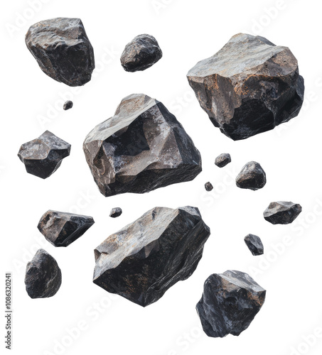 PNG Dark rocks scattered on white