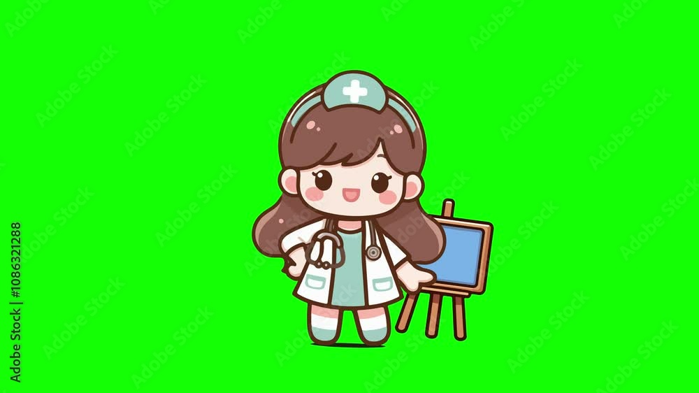 Cute medical person, with green screen. Cute medical person, with green screen.