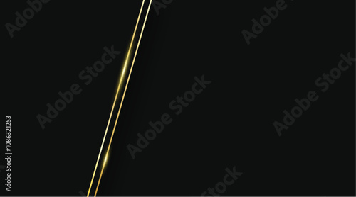 Black and gold abstract background with glowing lines and copy space for luxurious and elegant design