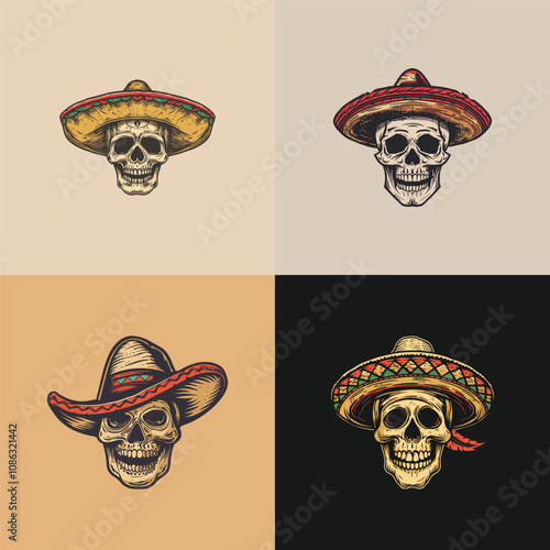 Skull with sombrero hat design vector vintage artwork