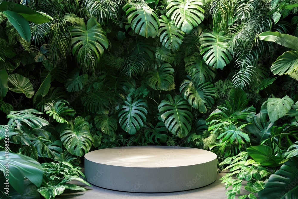 Tropical Plants Surround a Concrete Platform in a Lush Forest Tropical Plants Surround a Concrete Platform in a Lush Forest