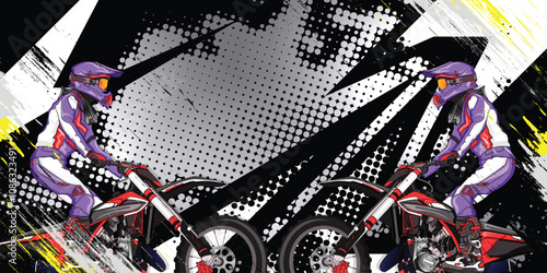 Vector dirt bike cover design with abstract racing background vector