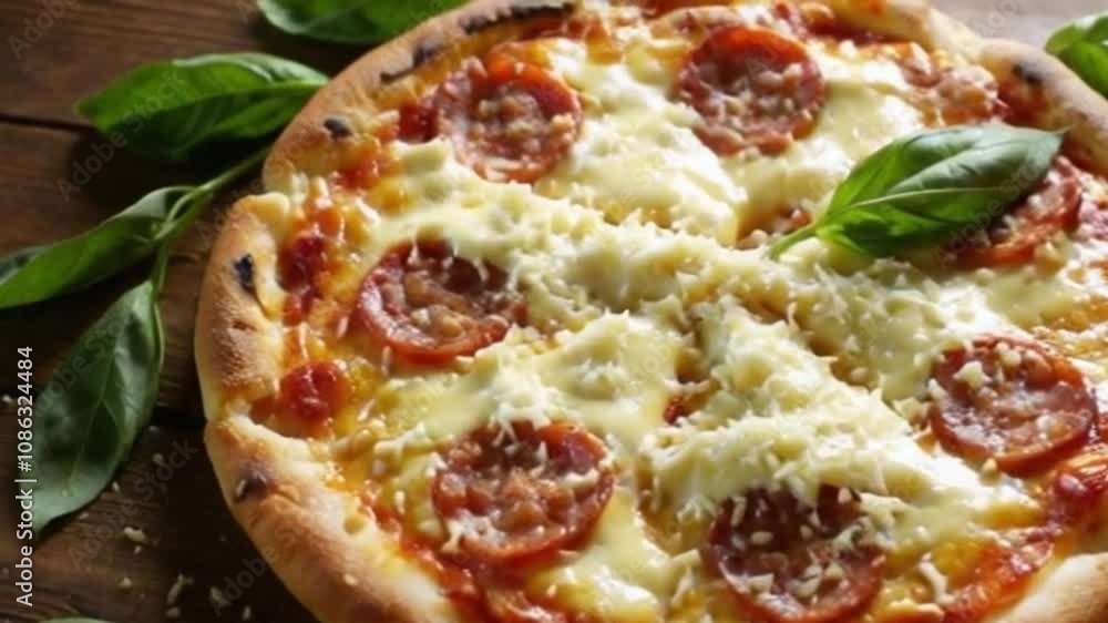 Close-Up Top-Down Shot of Bubbling Cheese Pizza with Rustic Ingredient Close-Up Top-Down Shot of Bubbling Cheese Pizza with Rustic Ingredient