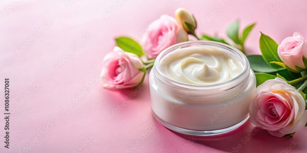 Face cream moisturizer with spa and organic beauty cosmetics on pink background, skincare, bodycare, natural Face cream moisturizer with spa and organic beauty cosmetics on pink background, skincare, bodycare, natural