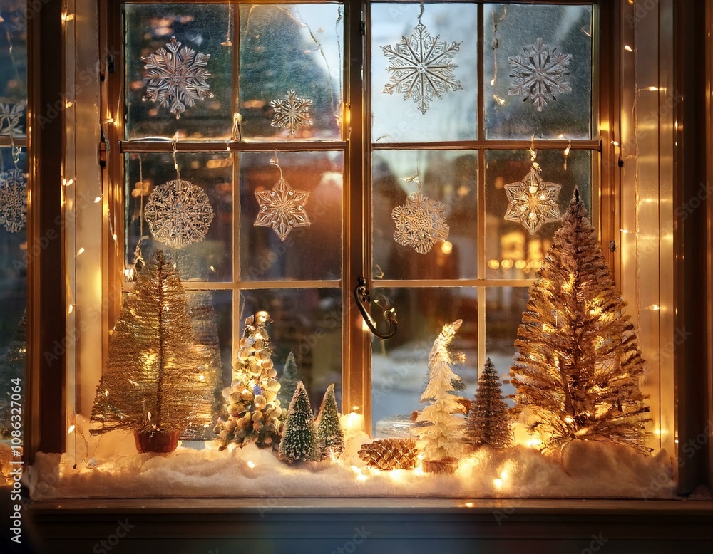 Elegant Winter Window Decor with Hanging Snowflakes Elegant Winter Window Decor with Hanging Snowflakes