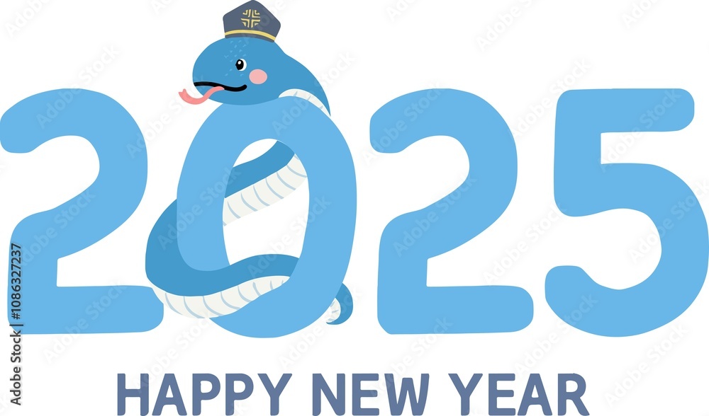 Fototapeta premium 2025 new year greeting illustration with blue snake