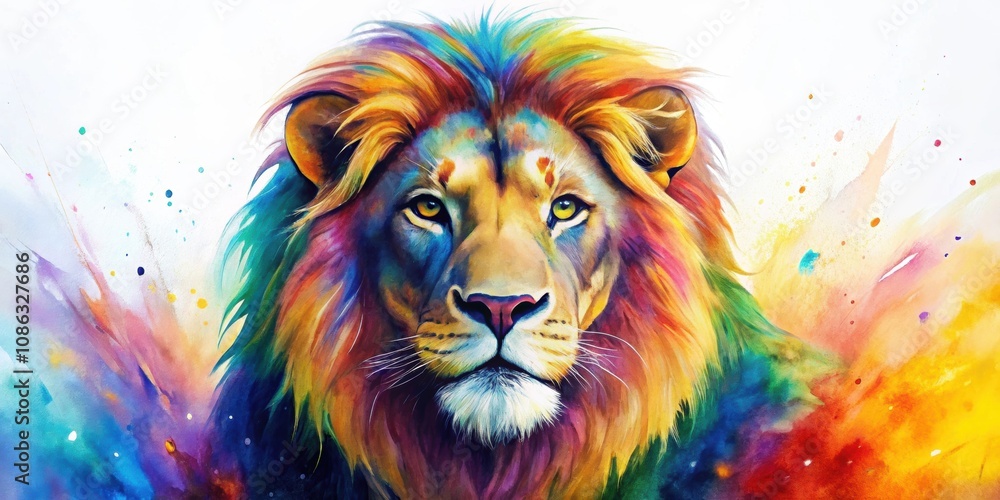 Vibrant abstract animal wall art featuring a colorful watercolor lion on a white background, lion, watercolor, colorful, abstract Vibrant abstract animal wall art featuring a colorful watercolor lion on a white background, lion, watercolor, colorful, abstract