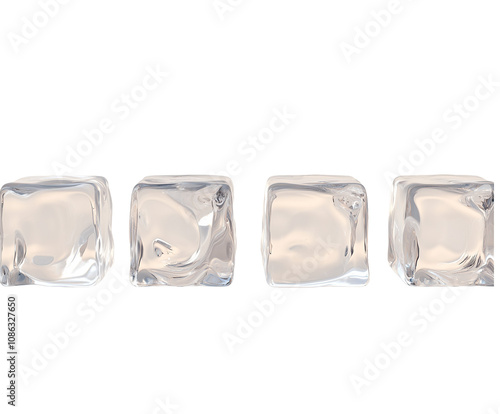 Four clear ice cubes in a row, PNG Transparent