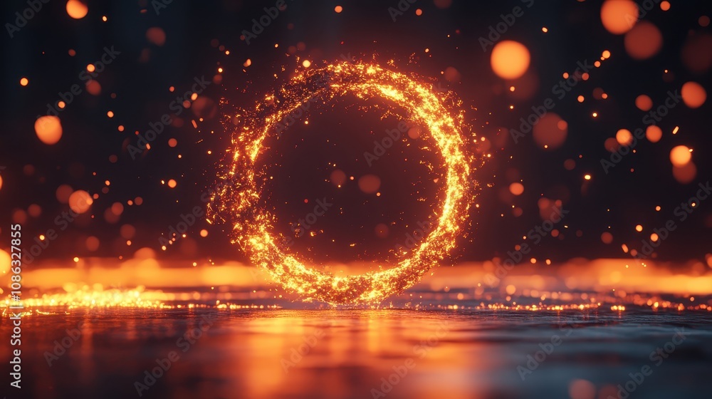 A glowing circle of fiery sparks appears against a dark background, creating a mesmerizing visual of light and energy. A glowing circle of fiery sparks appears against a dark background, creating a mesmerizing visual of light and energy.