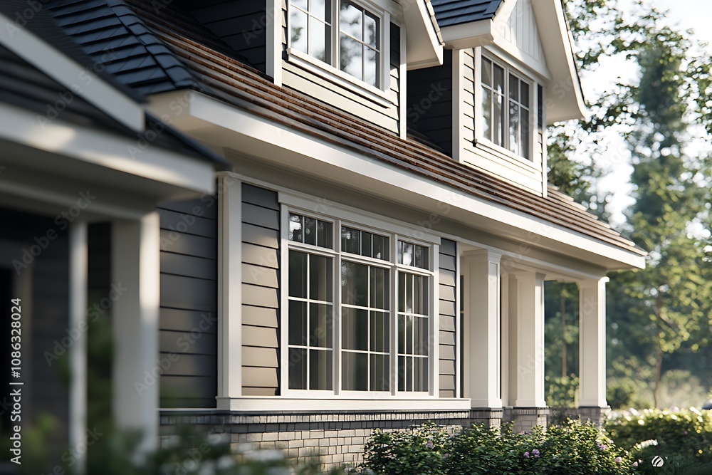 Modern Gray House Exterior With White Trim And Windows Modern Gray House Exterior With White Trim And Windows