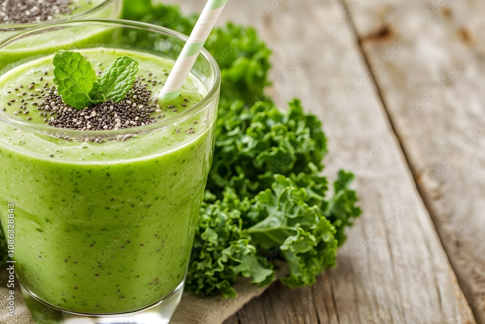 Healthy Green Smoothie with Kale Chia Seeds and Mint Healthy Green Smoothie with Kale Chia Seeds and Mint