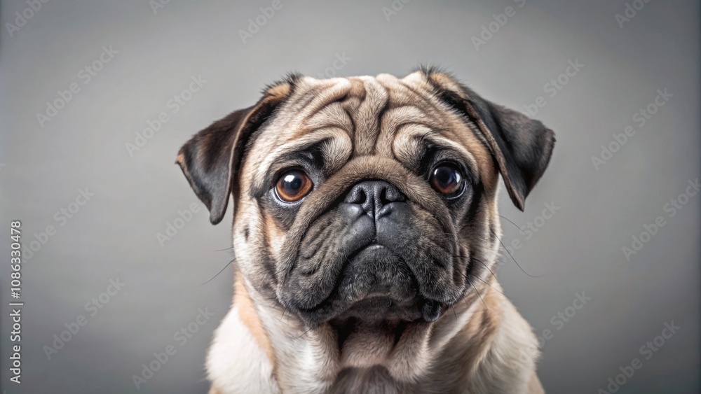 Obraz premium Pug dog with gray fur showing only half of its head, pug, dog, gray, fur, half, head, cute, adorable, pet, animal, isolated