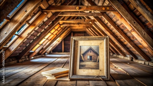 Old house attic frame revealing hidden secrets, blurred contents, attic, vintage, hidden, secrets, mystery, frame, old photo