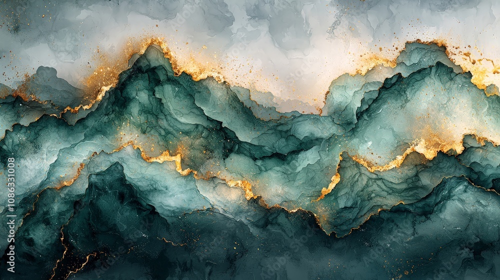 Abstract watercolor mountains with golden highlights, evoking tranquility and nature. Abstract watercolor mountains with golden highlights, evoking tranquility and nature.
