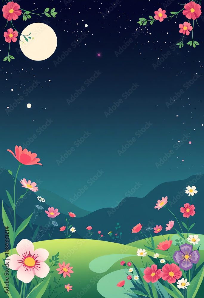 spring flyer Template Illustration with wonderland copy space scene with flower border spring flyer Template Illustration with wonderland copy space scene with flower border