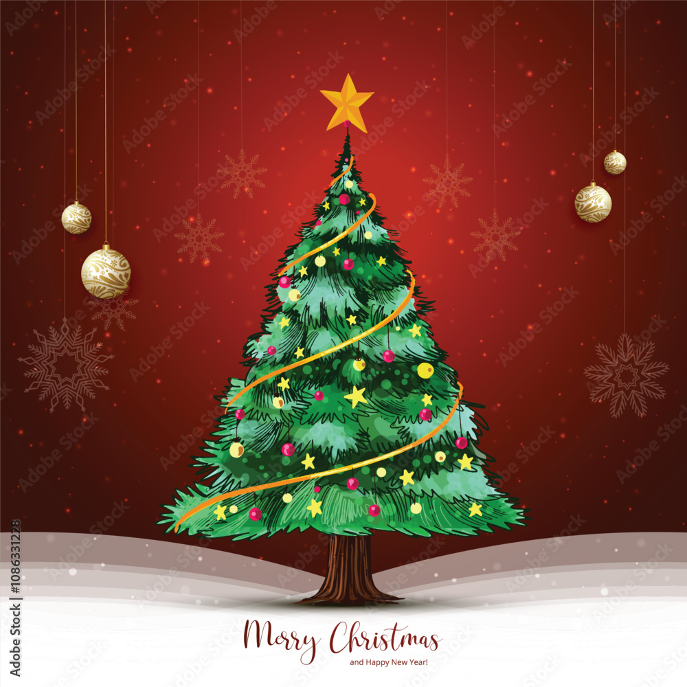 Obraz premium Artistic christmas green tree greeting card background