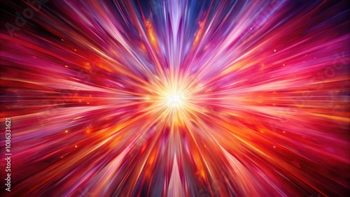 Abstract painting with radiating bursts of red and pink hues from a central point, abstract, painting, art, radiating, bursts