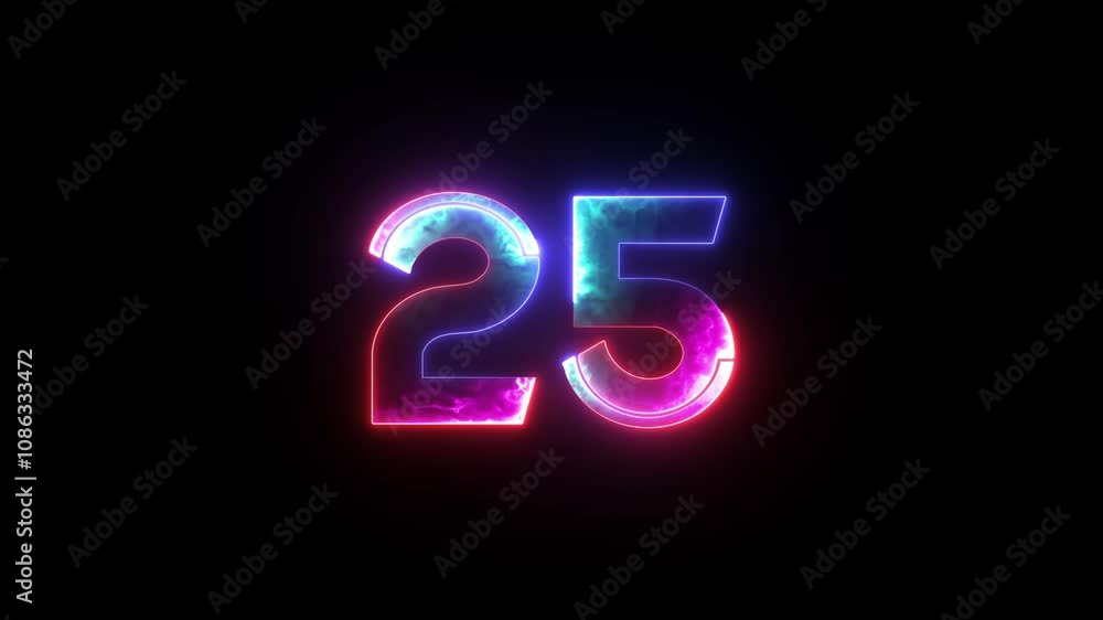 Glowing neon numeric number 25 animation. 4 color neon futuristic effect. Trendy glow lighting. 4K video animation Glowing neon numeric number 25 animation. 4 color neon futuristic effect. Trendy glow lighting. 4K video animation