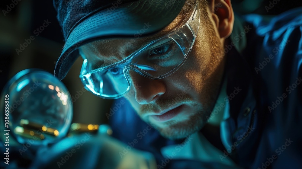 Describe a forensic detective working with ballistic evidence. Describe a forensic detective working with ballistic evidence.