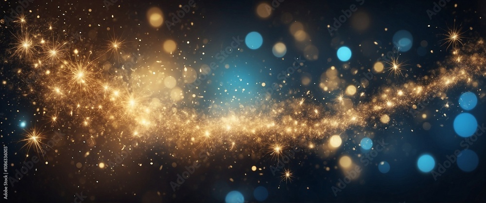 Obraz premium Golden fireworks and sparkling bokeh on dark background for festive celebrations