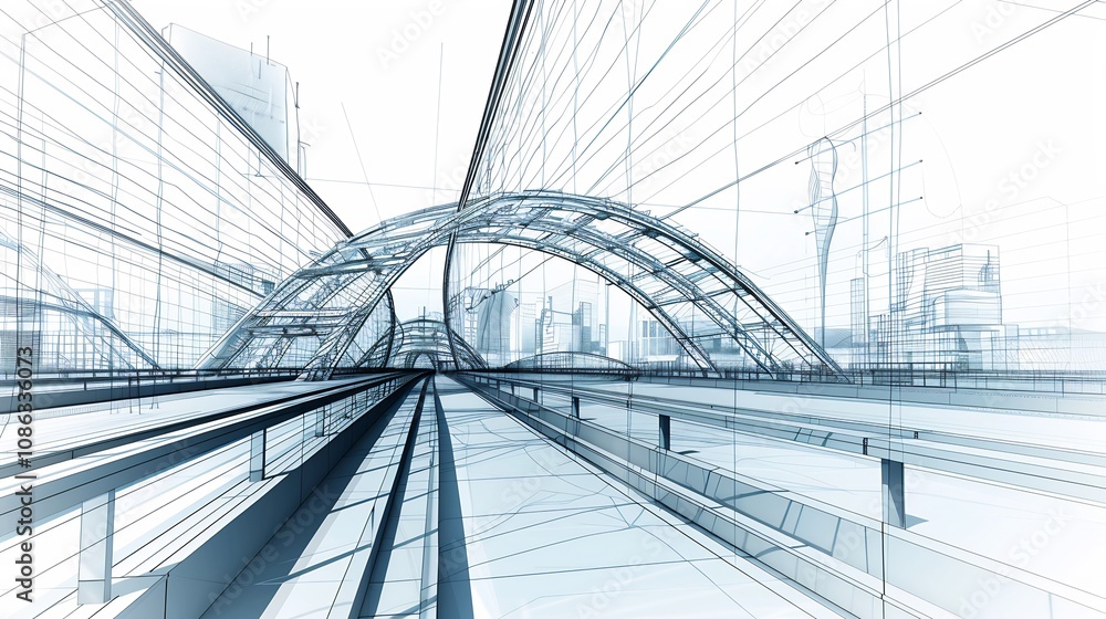 Naklejka premium Technical schematics of contemporary bridges showcasing pioneering engineering techniques with a focus on sustainability