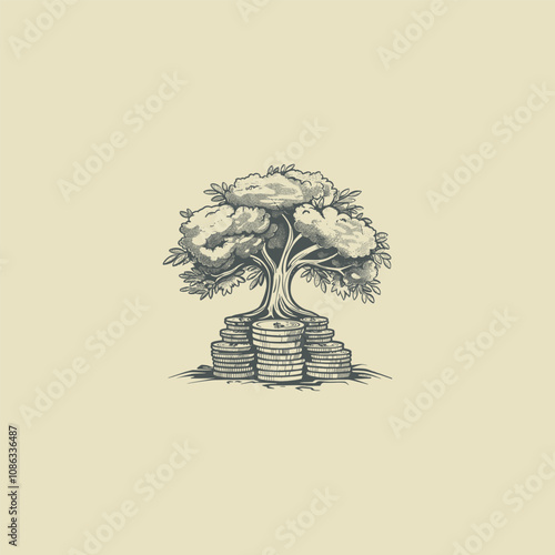 Trees grow on pile of coins design vector