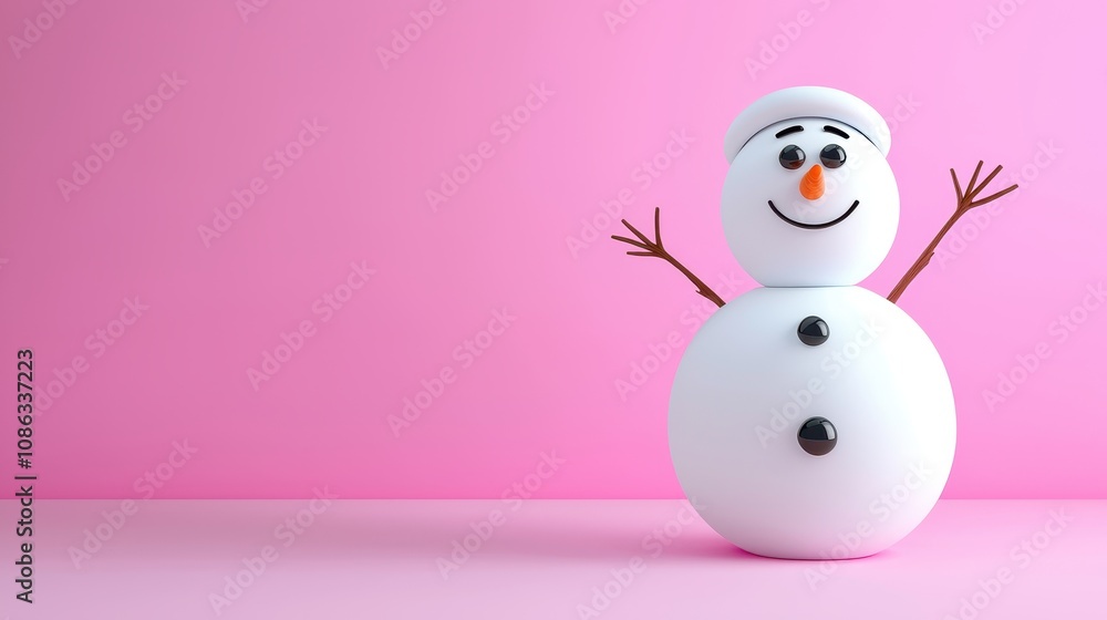 Charming and Adorable Snowman Figurine with a Big Smile Against a Soft Pink Background Perfect for Holiday and Winter Themes in Decorative Artwork or Crafts Charming and Adorable Snowman Figurine with a Big Smile Against a Soft Pink Background Perfect for Holiday and Winter Themes in Decorative Artwork or Crafts