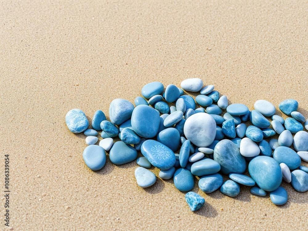 A collection of blue stones and pebbles on a sandy beach, sandy beach, shoreline, rocky shore A collection of blue stones and pebbles on a sandy beach, sandy beach, shoreline, rocky shore