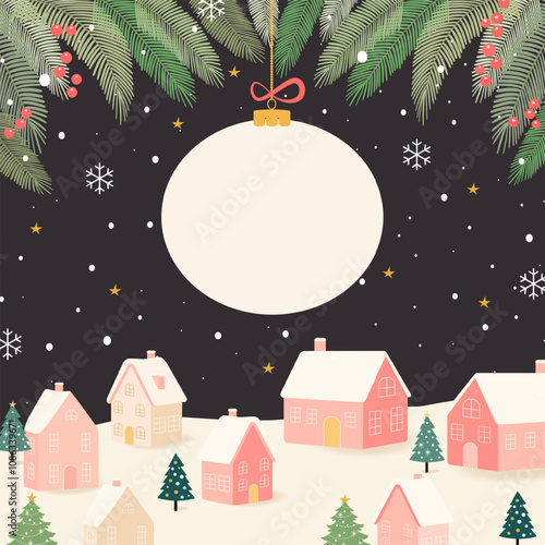 Merry Christmas and Happy New Year greeting card, vector illustration.