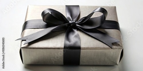 Wallpaper Mural Gift package with black and silver ribbon , present, celebration, festive, surprise, wrapping, decoration, elegant Torontodigital.ca