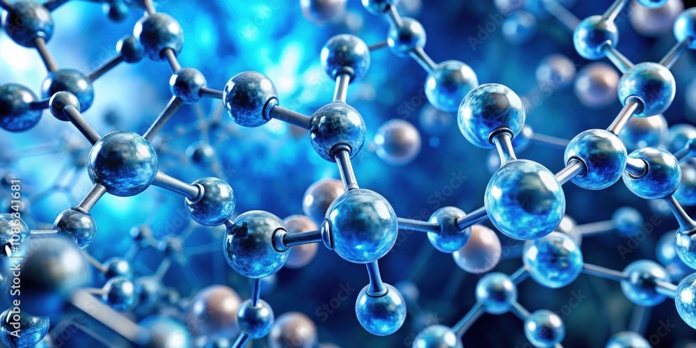 Close-up view of ozone and oxygen molecules under a microscope , rendering, abstract, atomic structures Close-up view of ozone and oxygen molecules under a microscope , rendering, abstract, atomic structures