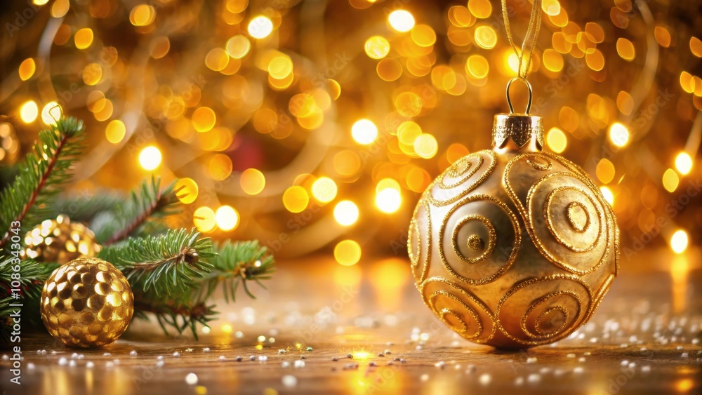 Golden spiral Christmas ornament with festive lights in background , holiday, decoration, spiral, ornament, festive Golden spiral Christmas ornament with festive lights in background , holiday, decoration, spiral, ornament, festive