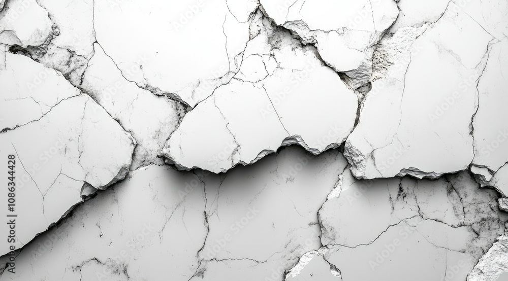 Obraz premium Cracked white surface texture, abstract background.