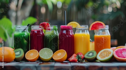 Organic juice bar with a variety of colorful fresh juices