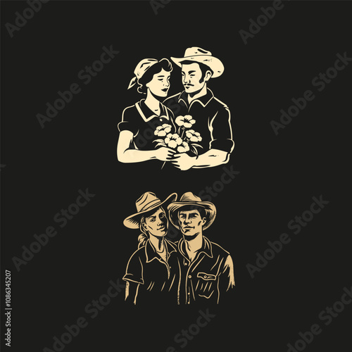 Farmer couple design vector vintage