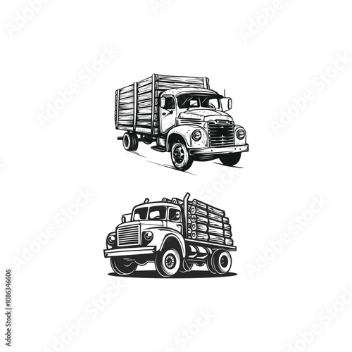 Logging Truck loading wood design vector vintage