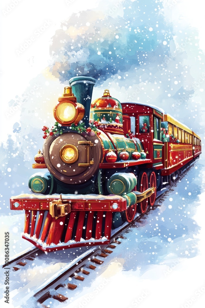 A powerful train glides through a snowy landscape, its vibrant colors contrasting against the pristine white, creating a mesmerizing winter scene. A powerful train glides through a snowy landscape, its vibrant colors contrasting against the pristine white, creating a mesmerizing winter scene.