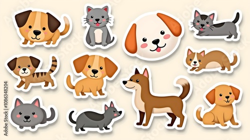 Cute Animal Cat And Dog Stickers